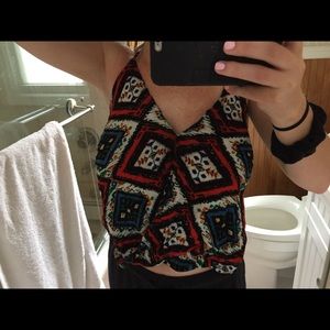 Patterned Backless Halter Tank Top